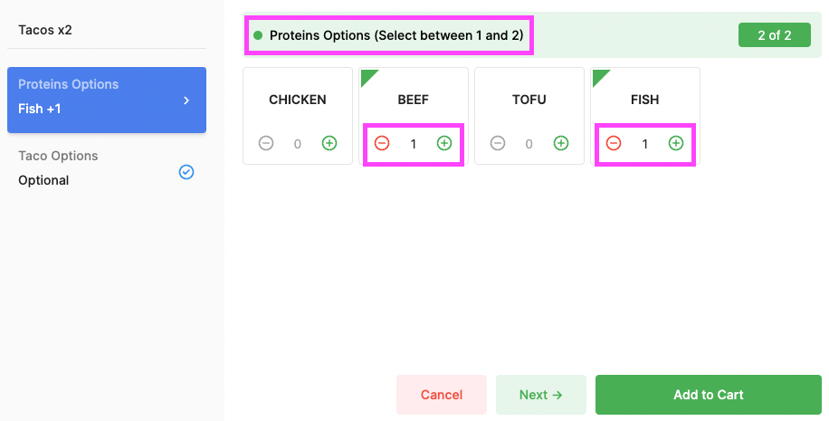 Multi-Select Required Modifiers